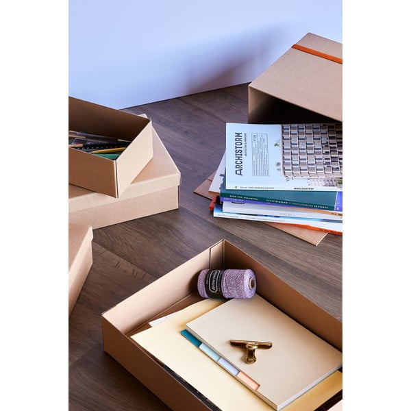 Kartonové úložné boxy s víkem v přírodní barvě v sadě 3 ks 44x31x10 cm Storeit – Hübsch-image-3