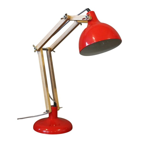 Červená stolní lampa z borovicového dřeva a kovu Red Cartel Archi