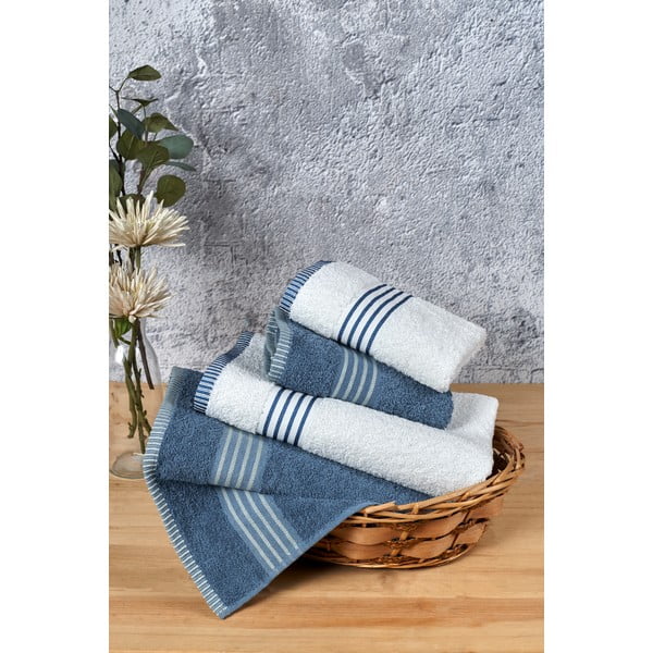 Bílé/modré bavlněné ručníky a osušky v sadě 4 ks – Mila Home