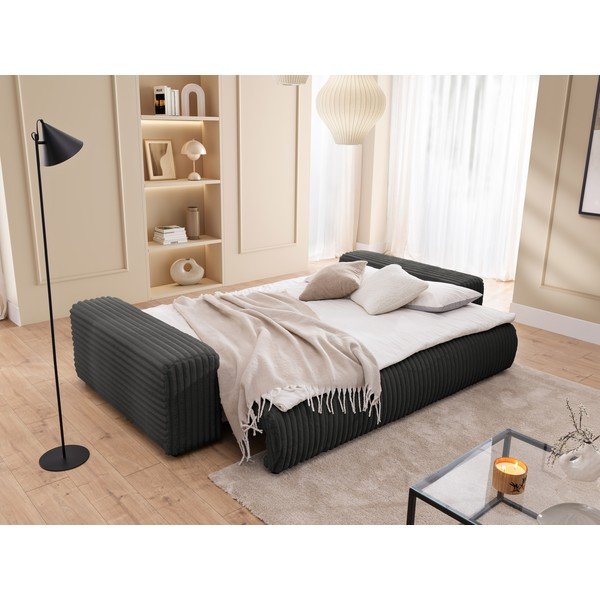 Tmavě šedá manšestrová rozkládací/s úložným prostorem pohovka 260 cm Justin  – Ropez-image-4