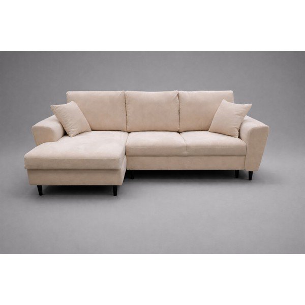 Béžová manšestr rozkládací/s úložným prostorem rohová pohovka (levý roh/s lenoškou) Moghan - II. jakost – Micadoni -image-1