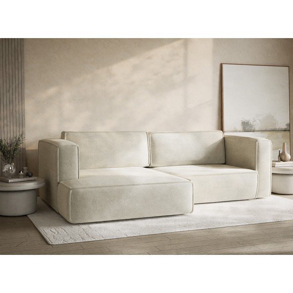 Krémová žinylková rozkládací/s úložným prostorem rohová pohovka (levý roh/s lenoškou) Velto – Maison de Rêve-image-4