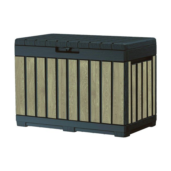Černý/ve světle přírodní barvě plastový zahradní úložný box Deco Kentwood Ashwood – Keter