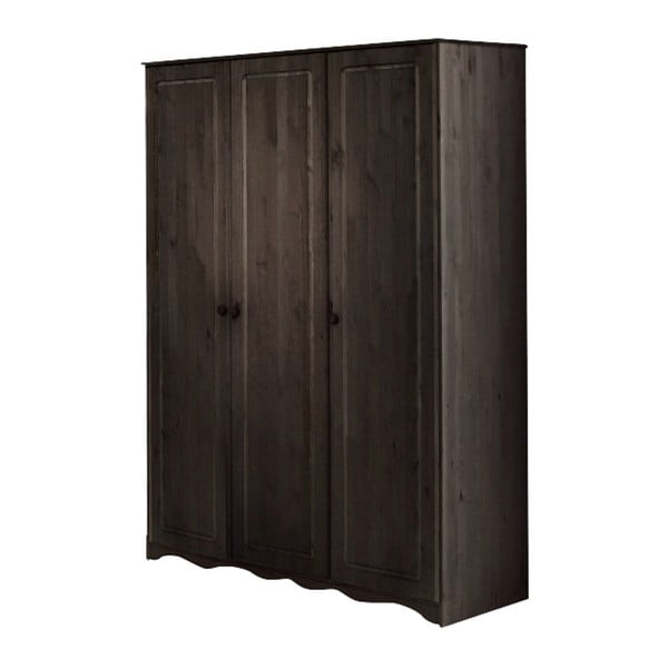 Tmavě hnědá třídveřová šatní skříň z masivního dřeva 13Casa Emmet