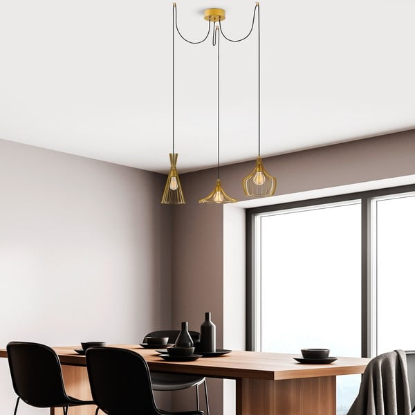 Závěsné svítidlo ve zlaté barvě s kovovým stínidlem Mezopotamya – Opviq lights-image-3