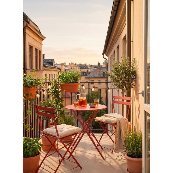 Ocelový zahradní jídelní set v terakotové barvě pro 2 Austin – Bizzotto-image-1