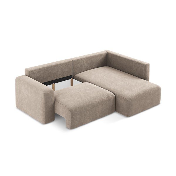 Béžová žinylková rozkládací/s úložným prostorem rohová pohovka (pravý roh/do L) Kona – Makamii-image-4