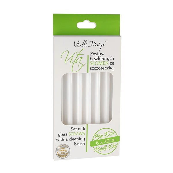 Sada 6 bílých skleněných brček na pití Vialli Design, délka 20 cm-image-2