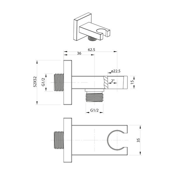 Mosazný díl pro připojení sprchy v leskle stříbrné barvě – Sapho-image-1