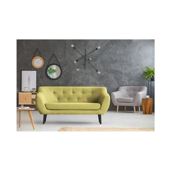 Žlutá dvoumístná pohovka s hnědými nohami Mazzini Sofas Piemont-image-4