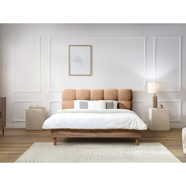 Světle růžová čalouněná dvoulůžková postel s roštem 160x200 cm Kumo – Bobochic Paris-image-1