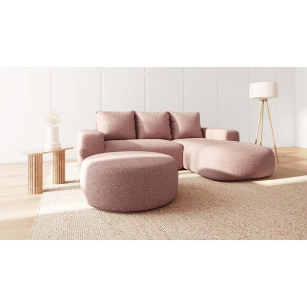 Světle růžový taburet z textilie bouclé Feiro – MESONICA-image-1