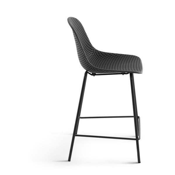 Tmavě šedá kovovo-plastová zahradní barová židle Quinby – Kave Home-image-2