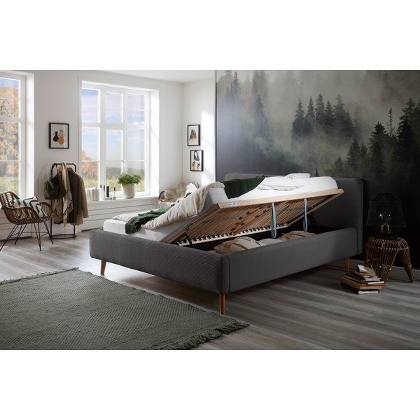 Tmavě šedá čalouněná dvoulůžková postel s úložným prostorem s roštem 180x200 cm Mattis Cord – Meise Möbel-image-1