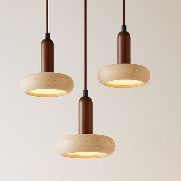 Hnědé/béžové LED závěsné svítidlo s kamenným stínidlem ø 15 cm Karo – Opviq lights-image-2