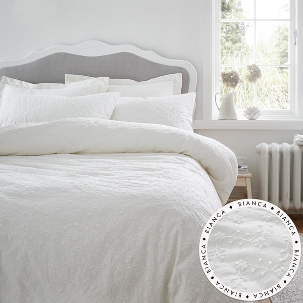 Bílé bavlněné povlečení na jednolůžko 135x200 cm French Knot Jacquard – Bianca