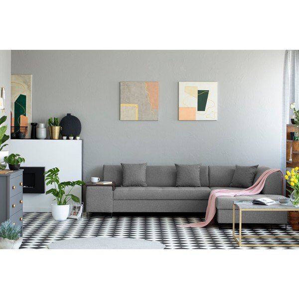 Světle šedá rohová rozkládací pohovka s nohami v černé barvě Cosmopolitan Design Orlando, pravý roh-image-1