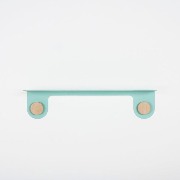 Nástěnná zelená police z oceli s detailem z dubového dřeva se 2 háčky Gazzda Hook, délka 60 cm-image-2