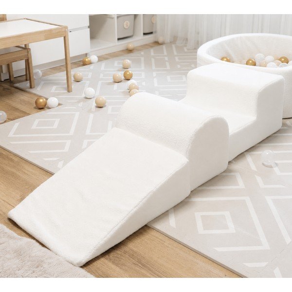 Bílé pěnové hřiště 3 ks z materiálu bouclé výška 30 cm 45x143 cm – Meowbaby-image-1