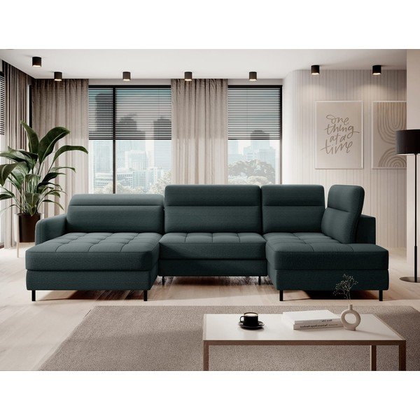 Zelená sametová rozkládací/s úložným prostorem rohová pohovka (pravý roh/do "U") Berrto – ELTAP-image-1