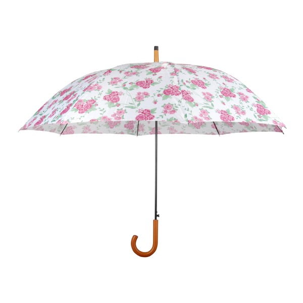 Růžovo-bílý deštník s dřevěnou rukojetí Esschert Design Flowers