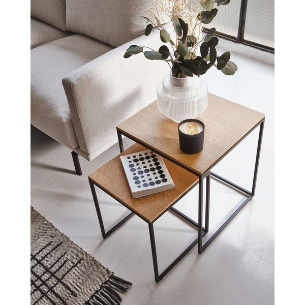 Odkládací stolky v sadě 2 ks s deskou v dubovém dekoru 45x45 cm Yoana – Kave Home-image-2