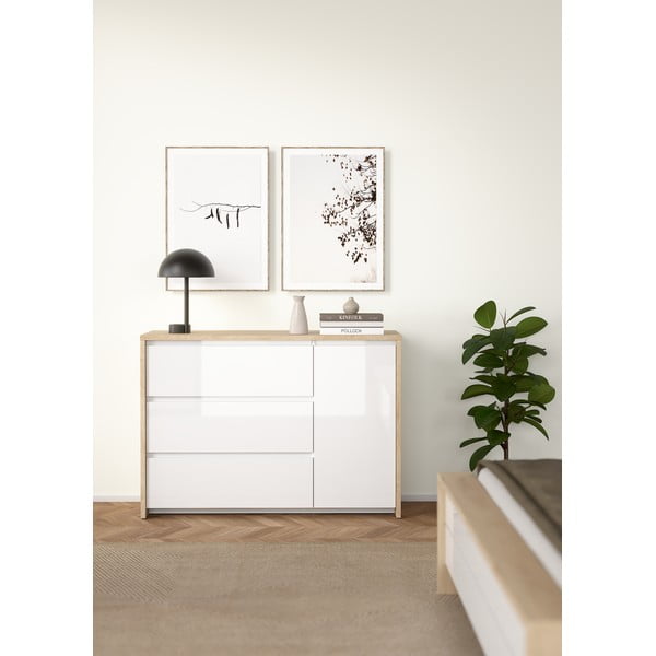 Bílá/v přírodní barvě komoda v dekoru dubu 119x84x48 cm Next – Tvilum-image-1