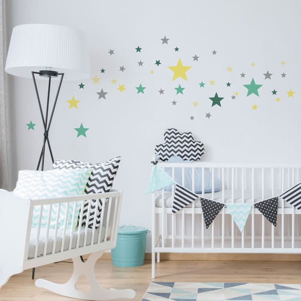 Sada 50 nástěnných samolepek Ambiance Stars Green and Yellow-image-1