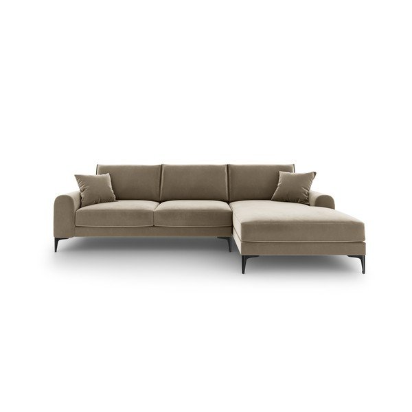 Béžová sametová rohová pohovka Mazzini Sofas Madara, pravý roh-image-2