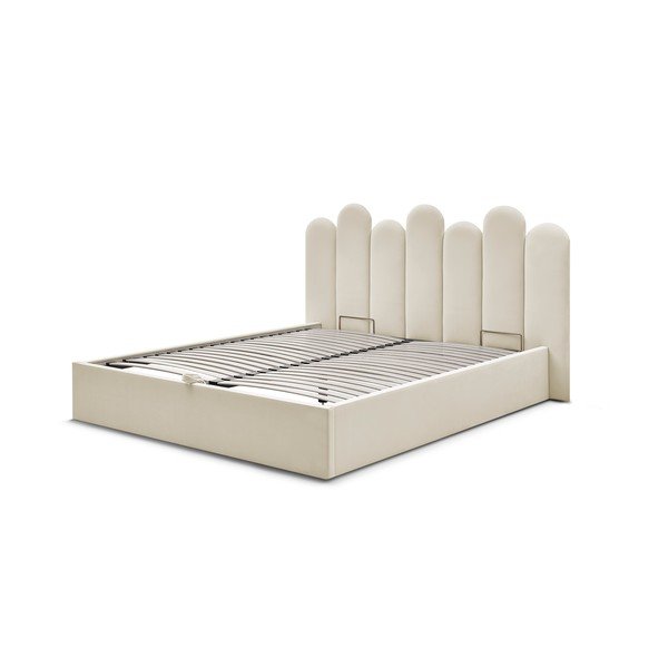 Béžová čalouněná dvoulůžková postel s úložným prostorem s roštem 160x200 cm Badja – Bobochic Paris