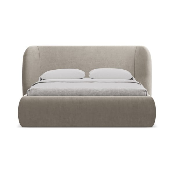 Čalouněná dvoulůžková postel taupe s úložným prostorem s roštem 140x200 cm Hauke – Makamii-image-3