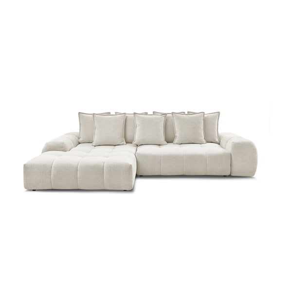 Bílá žinylková rozkládací/s úložným prostorem rohová pohovka (levý roh/s lenoškou) Everest – Bobochic Paris