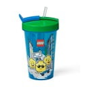 Modrý kelímek se zeleným víčkem a brčkem LEGO® Iconic, 500 ml
