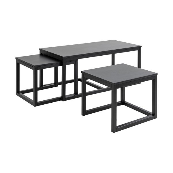 Černé konferenční stolky s deskou v dubovém dekoru v sadě 3 ks 60x120 cm Cornus – Actona-image-2