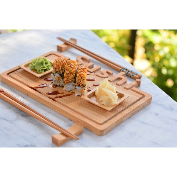 Set podnosu, talířků a hůlek na servírování sushi Bambum-image-1