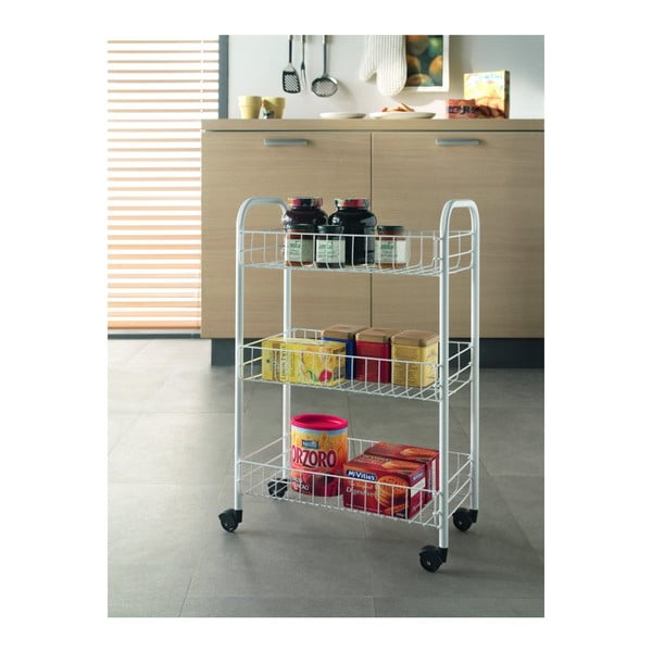 Bílý pojízdný stojan s 3 policemi Metaltex Siena-image-1