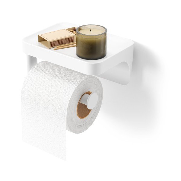 Bílý samodržící držák na toaletní papír z recyklovaného plastu Flex Adhesive – Umbra