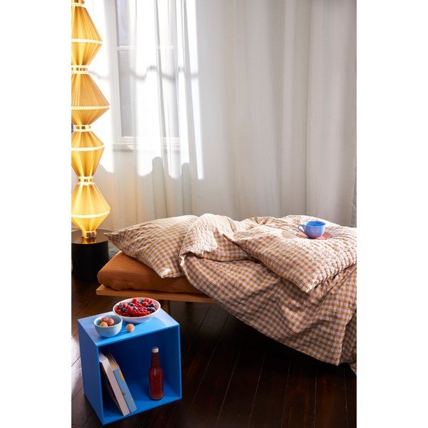 Okrově žluto-světle modré krepové povlečení na jednolůžko 140x200 cm Bæk&Bølge – JUNA-image-4