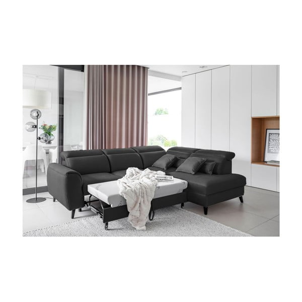 Tmavě šedá sametová rozkládací/s úložným prostorem rohová pohovka (pravý roh/do L) Noble – ELTAP-image-4