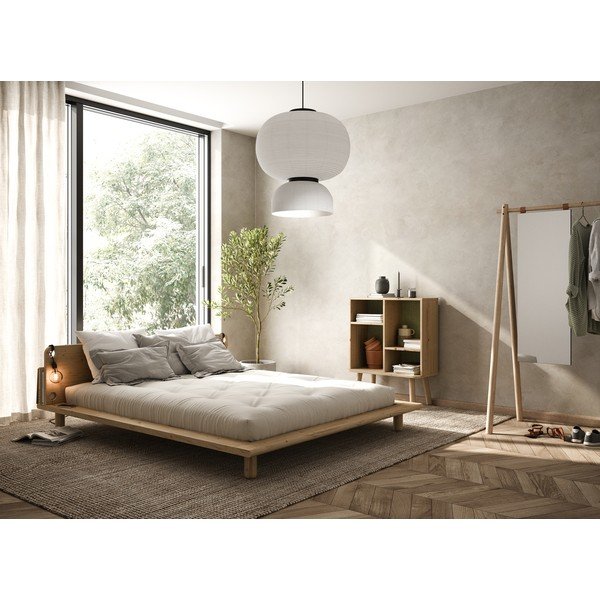 Dvoulůžková postel z masivního dřeva s čelem, lampičkami a matrací Comfort Karup Design Peek, 140 x 200 cm-image-1