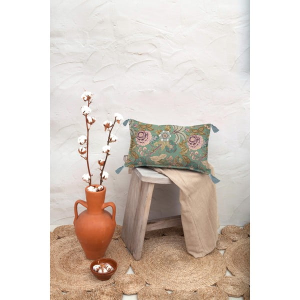 Zelený polštář Velvet Atelier Japanese Flowers, 50 x 35 cm-image-1