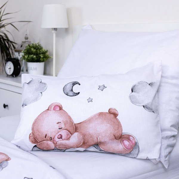 Bílé bavlněné dětské povlečení do postýlky 100x135 cm Teddy Bear "Ribbon" – Jerry Fabrics-image-3