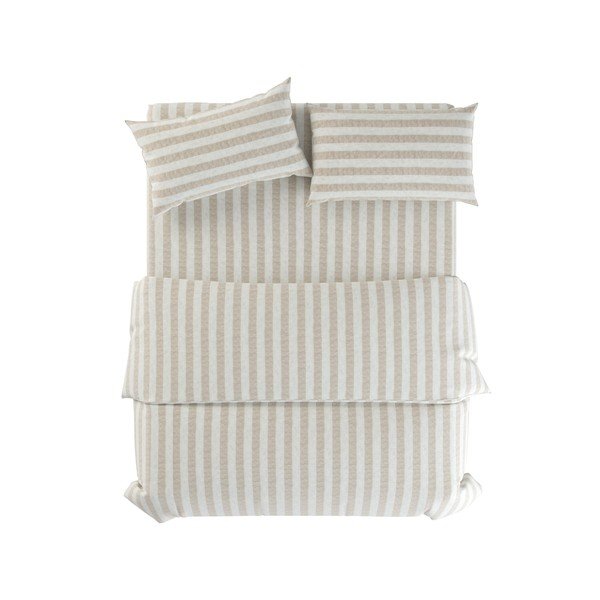 Světle šedé/krémové lněné povlečení na jednolůžko 135x200 cm Natural Stripes – Native Natural