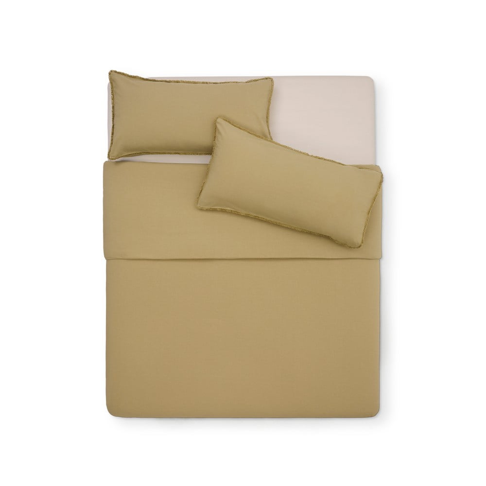 Žluté/zelené povlečení na dvoulůžko/prodloužené z bavlněného perkálu 240x220 cm Sifinia – Kave Home