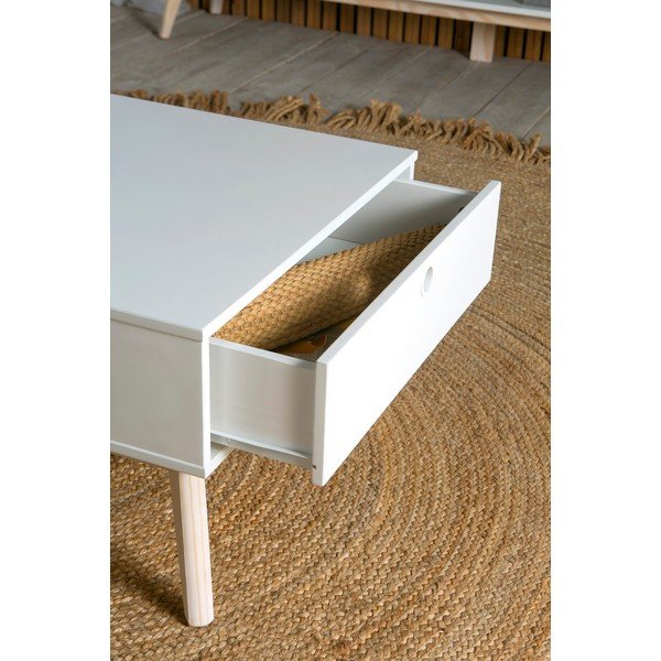 Bílý konferenční stolek se 2 zásuvkami a nohami z borovicového dřeva Marckeric Kiara-image-1