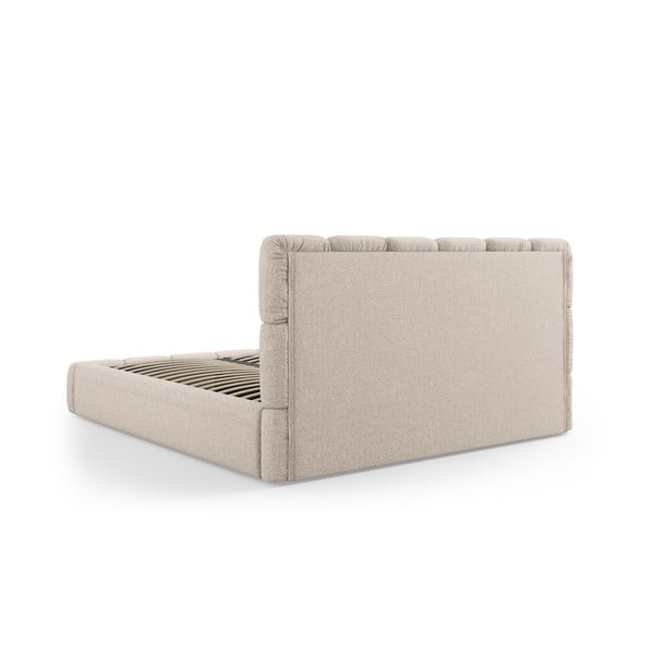 Béžová čalouněná dvoulůžková postel s úložným prostorem s roštem 200x200 cm Bellis – Micadoni Home-image-4