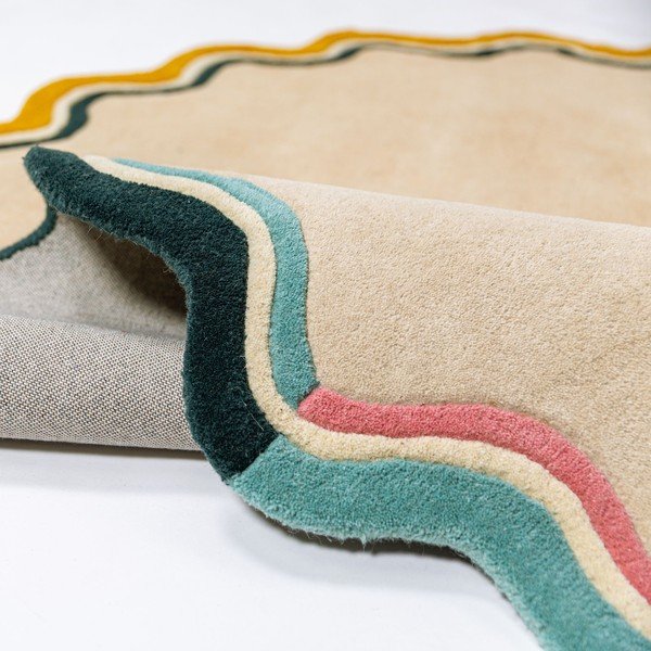 Ručně tkaný vlněný kulatý koberec v přírodní barvě ø 180 cm Leo Scallop – Flair Rugs-image-2