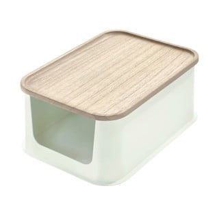 Bílý úložný box s víkem ze dřeva paulownia iDesign Eco Open, 21,3 x 30,2 cm