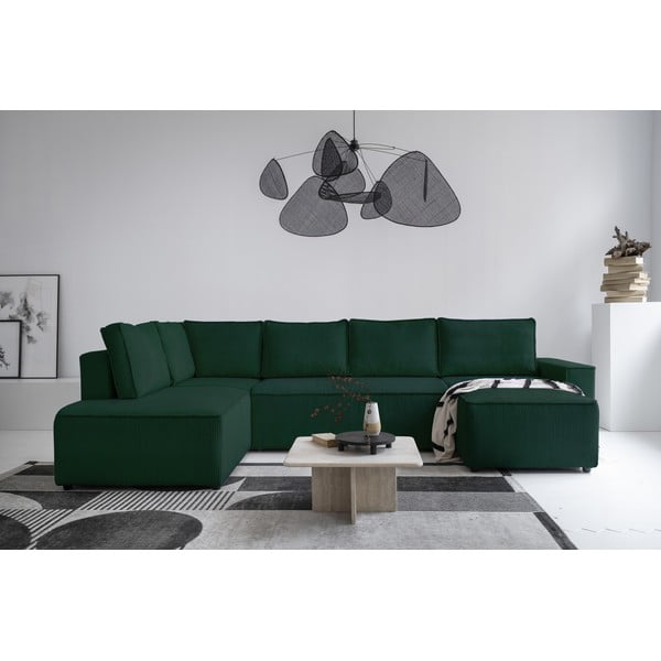 Tmavě zelená manšestrová rozkládací rohová pohovka (levý roh/do "U") Brave Dave – Miuform-image-1