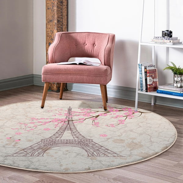 Světle růžový pratelný kulatý koberec vhodný pro robotické vysavače ø 120 cm Comfort – Mila Home-image-1